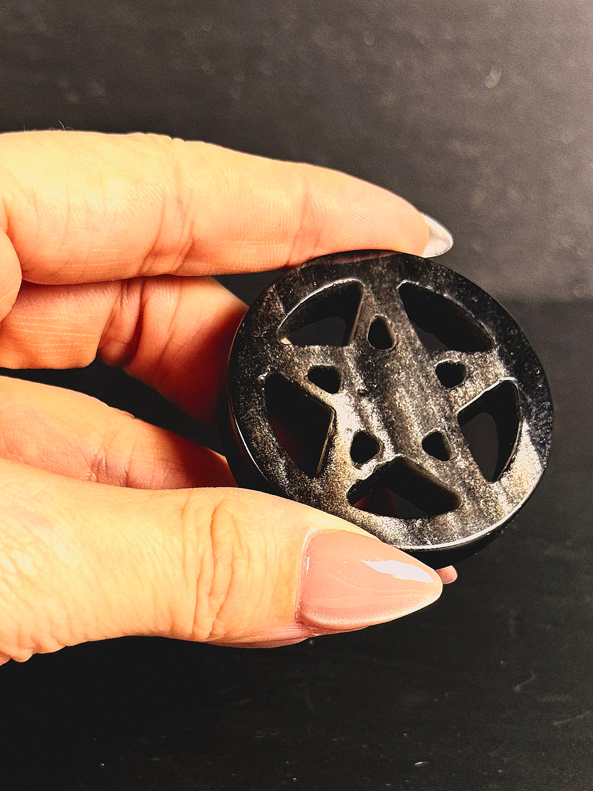 Silver Sheen Obsidian Pentacle Carving
